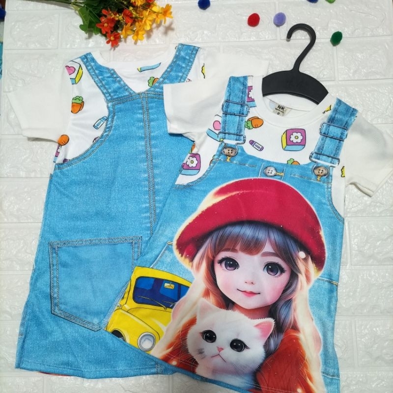 ชุดเสื้อกระโปรงสาวน้อยสกรีนลายหน้าหลัง