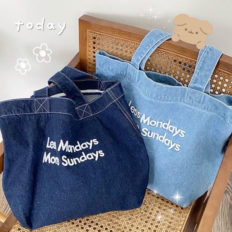 Less Monday tote bag กระเป๋าผ้ายีนส์