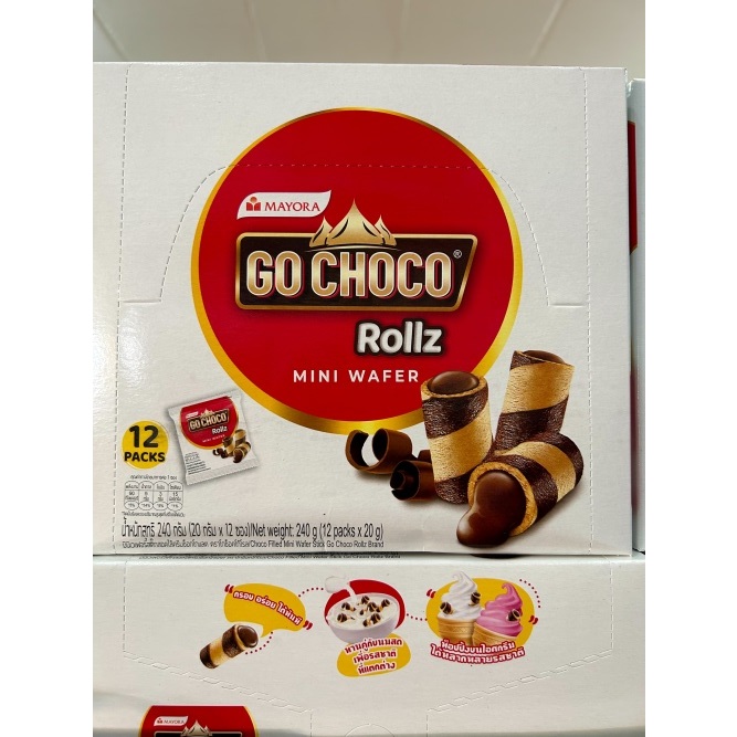 Go Choco มินิ เวเฟอร์โรล สอดไส้ช็อคโกแลต  mini wafer rollz 20กรัมx12ซอง