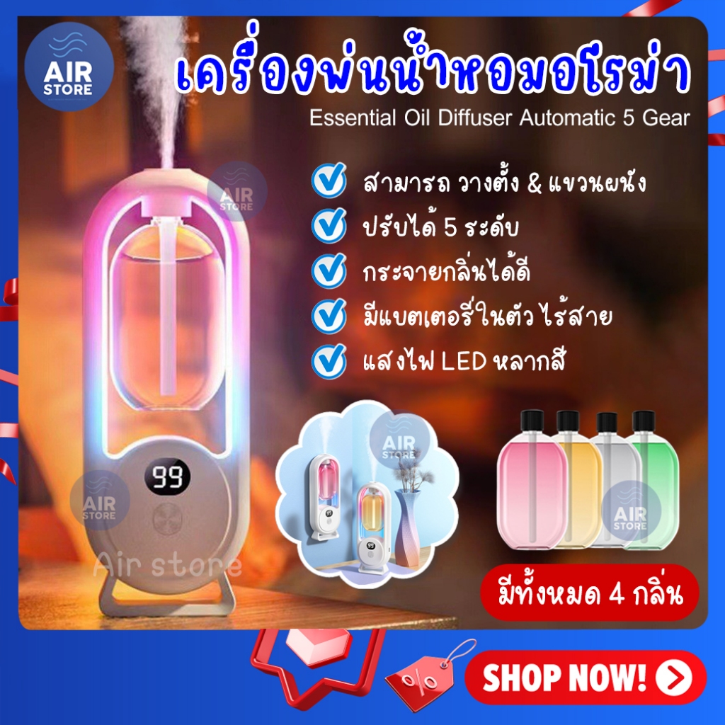 เครื่องพ่นน้ำหอม PW2 อัตโนมัติ ชาร์จ USB น้ำหอมปรับอากาศ อโรม่า มีจอแสดงผล automatic spray aroma Fragrance Machine