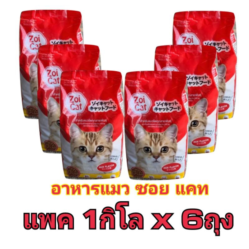 6กิโลกรัม Zoi Cat ซอยแคท อาหารแมวโต ทุกสายพันธุ์ รสรวม 1kg.x(6ถุง)