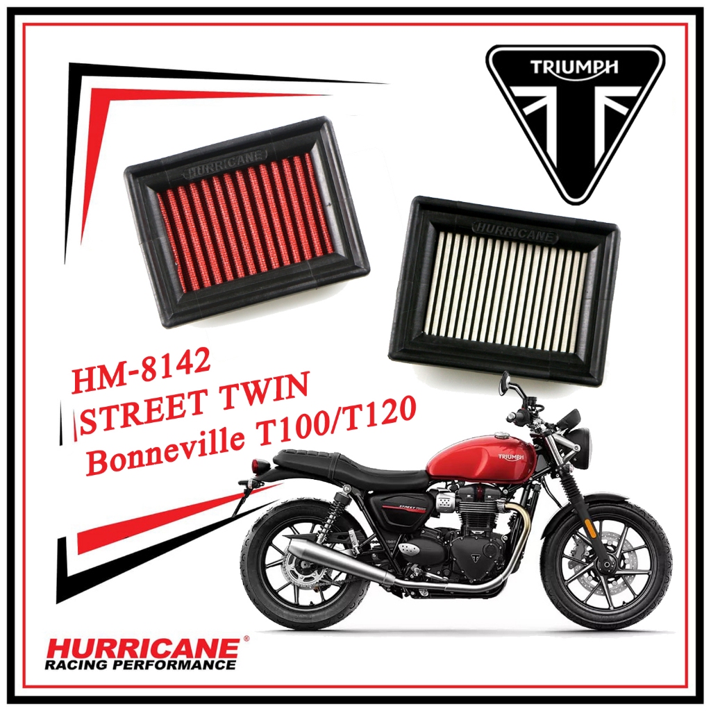 HM-8142 Air Filter TRIUMPH Street twin 2016> / Bonneville T100 / T120 2016> กรองอากาศรถแต่ง Hurricane แท้ 100%
