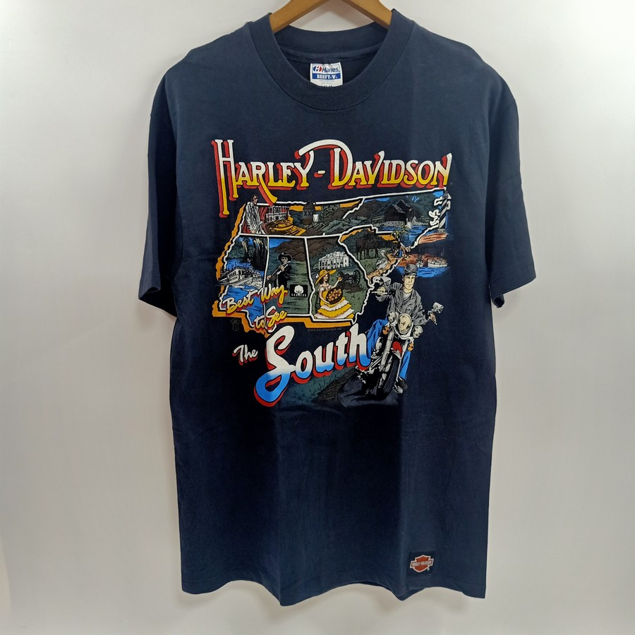 เสื้อยืดวินเทจ Harley Davidson 80s DOTHAN Alabama The SOUTH T-Shirt Sz L