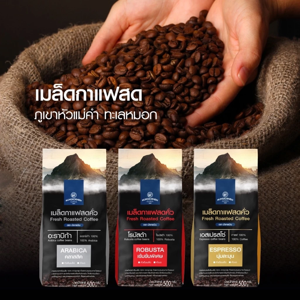 เมล็ดกาแฟสดคั่ว ตรา มังกรบิน ขนาด 500กรัม (แบบเมล็ด)