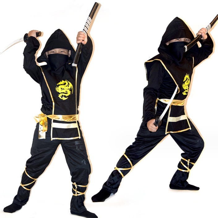 ชุดนินจามังกร Avenger ศิลปะการต่อสู้นักรบฮาโลวีนชุดแฟนซี (สีดำ/ทอง)