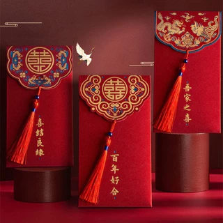 พร้อมส่ง🧧ซองอั่งเปามีพู่ สีแดงจีน ปีใหม่ มังกร ใส่เงิน 2026