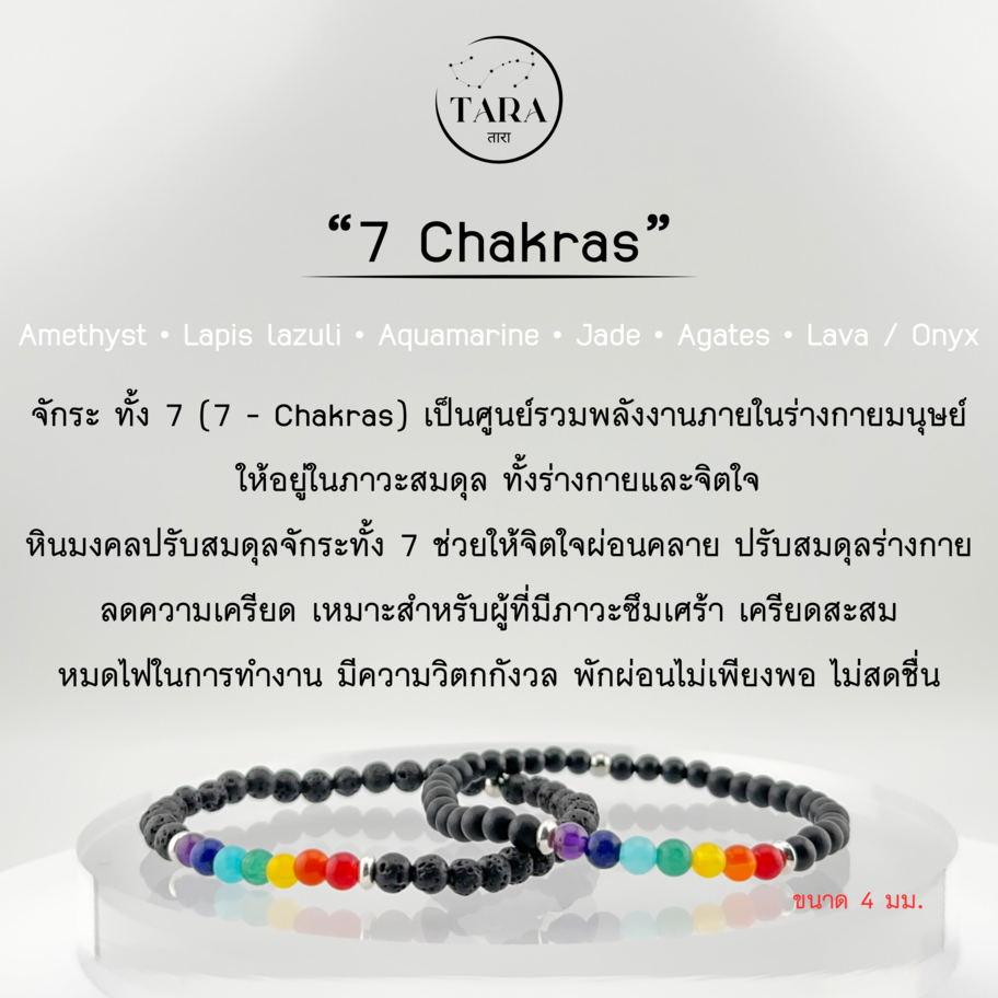 กำไลหินนำโชค หินแท้ 100%  - 7 Chakras Amethyst •Lapis lazuli •Aquamarine •Jade •Agates •Lava / Onyx