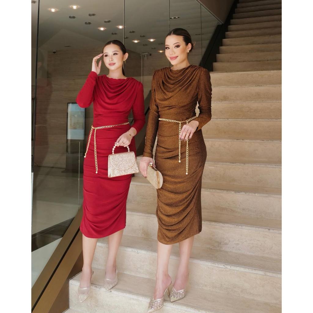 MISSY GLAM COLLECTION - เดรสผ้าวิ้งค์รุ่นลิมิเตดรุ่นใหม่ เล่นลูกเล่นด้วยการจับจีบที่หัวไหล่ทั้งสอง