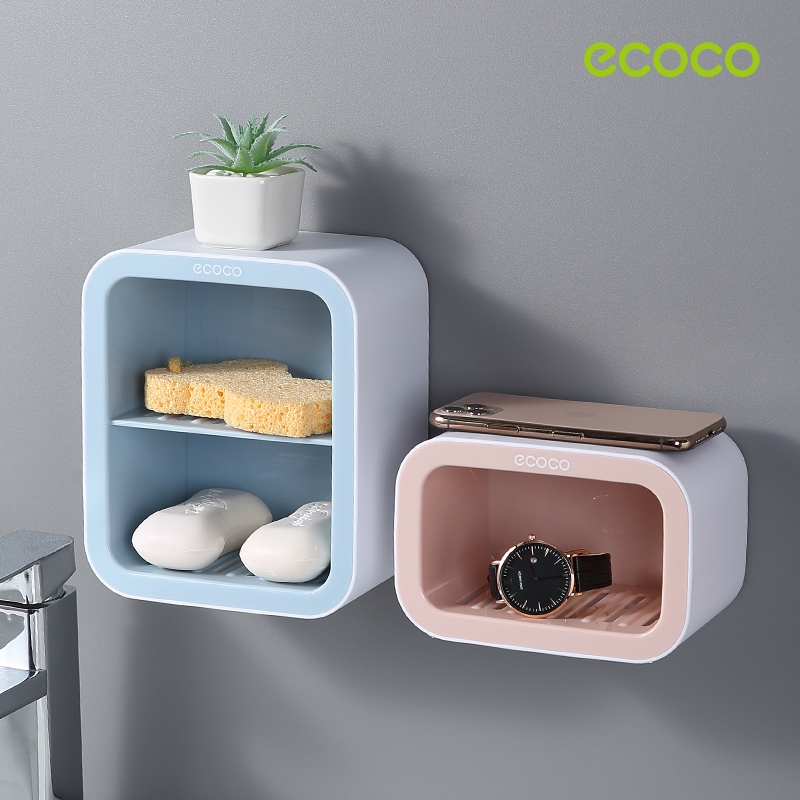 [พร้อมส่ง]Ecoco ชั้นวางสบู่ติดผนังไม่ต้องเจาะรู ชั้นวางของ 2 ชั้น 3 สี