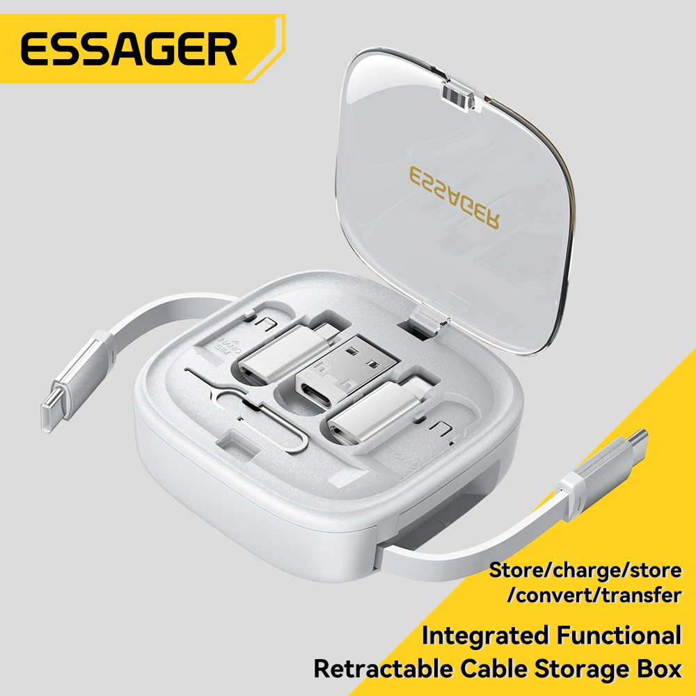 Essager กล่องเก็บของดิจิทัล 60W Type c เป็น Tyoe c Micro IP อะแดปเตอร์ซิมการ์ด TF ช่องเสียบการ์ด OTG Adapter