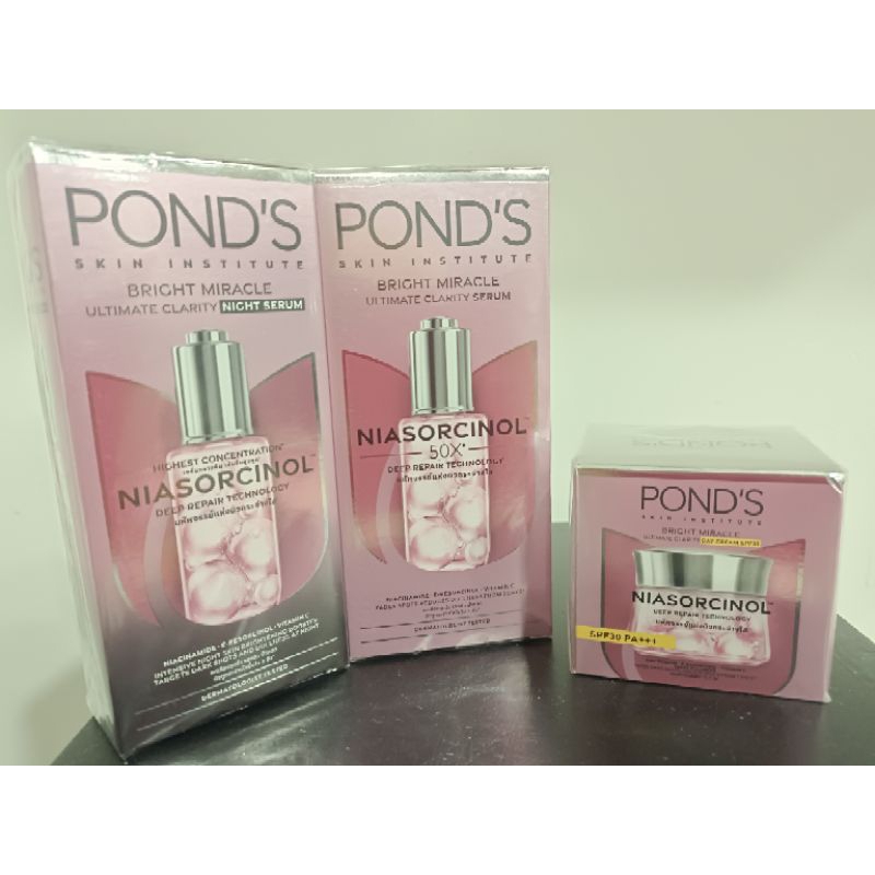 🔥แท้💯%💗Pond's Bright Miracle Ultimate Clarity serum30g./Night serum30g./Day cream spf30 45g. สูตรใหม
