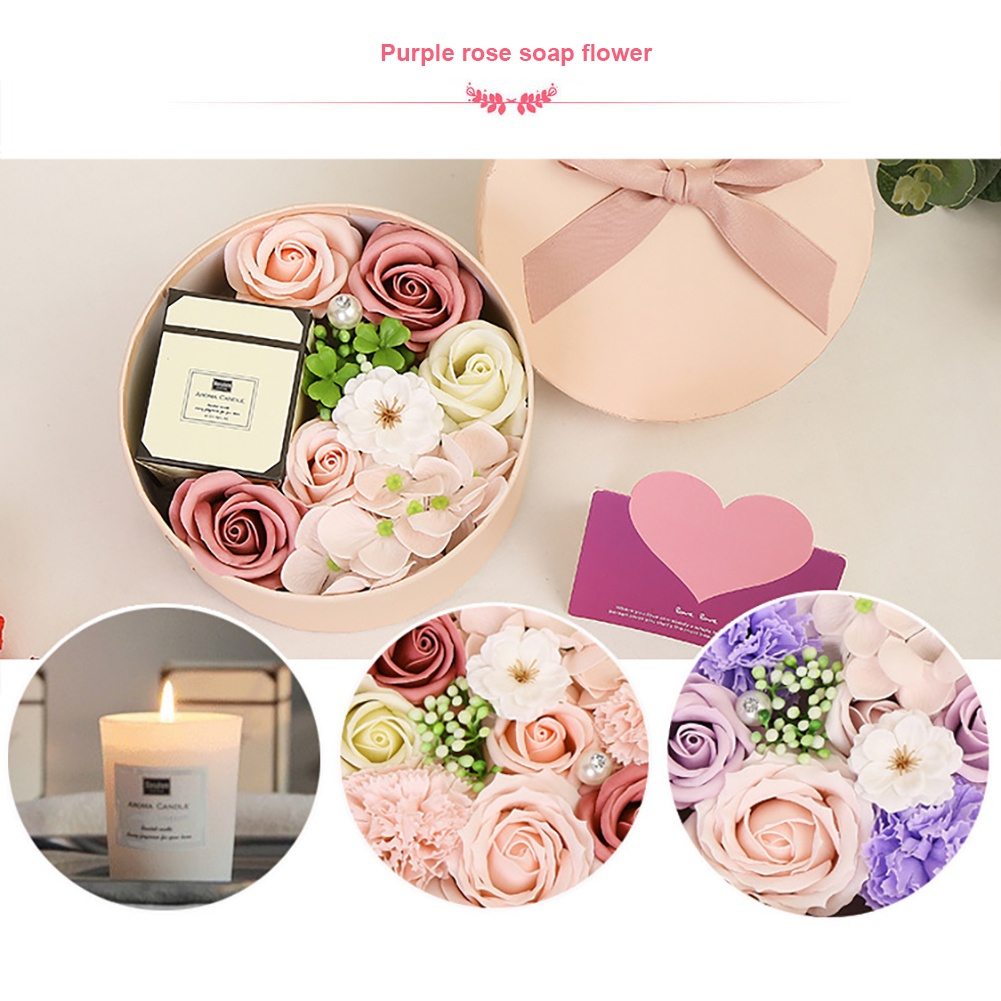 🚚จัดส่งทันที🚚อโรมาเทอราพี + ดอกไม้สบู่ (กล่องของขวัญกลม) พร้อมการ์ดอวยพรและเทียนหอม - รูปที่ 5