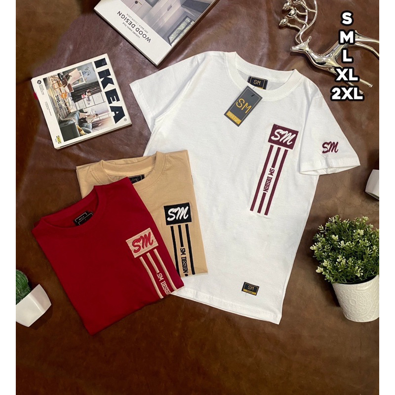 new เสื้อยืด งานปักsmแถบขีด(มีปักแขน)เสื้อยืดแขนสั้นทรงตรงใส่ได้มั้ยช/ญ