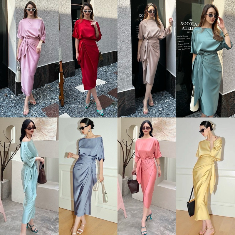 Alot #Everlyn เดรสซาติน แนะนำ คนใส่ s m l xl ใส่ได้ ผูกหน้า พรางพุงได้ดี เอวกลาง ทรงสวย จะใส่ไหล่ตกหรือไหล่ปาด