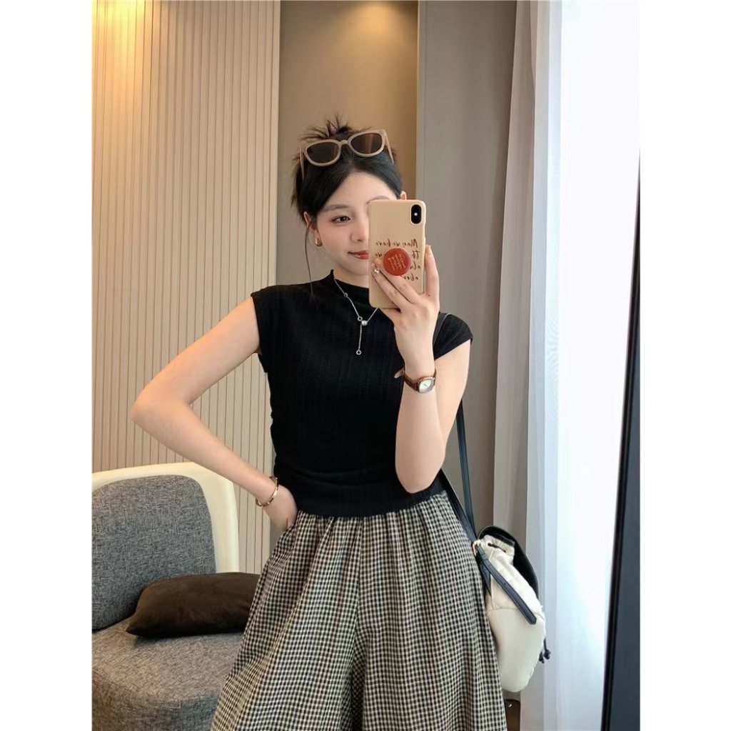 (พร้อมส่ง/ใหม่)#18027เสื้อยืดแขนกุดคอเต่าเสื้อกั๊กสำหรับผู้หญิง2024สไตล์แฟชั่นเกาหลี