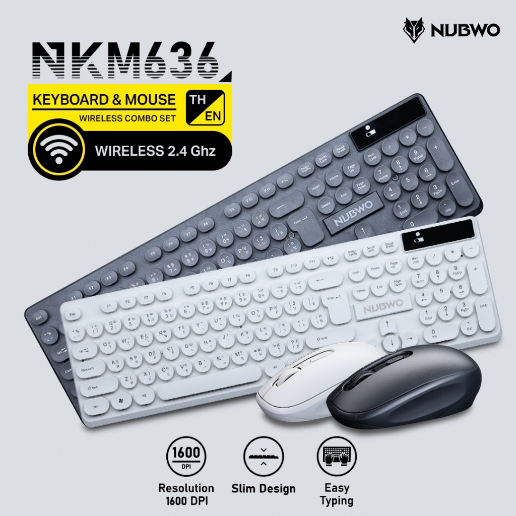 [สินค้ารับประกัน 1 ปี]  Nubwo คีย์บอร์ดและเมาส์ไร้สาย NKM-636 แบบไวร์เลส เชื่อมต่อง่าย ปุ่มกลมลอยดีไซน์มินิมอล