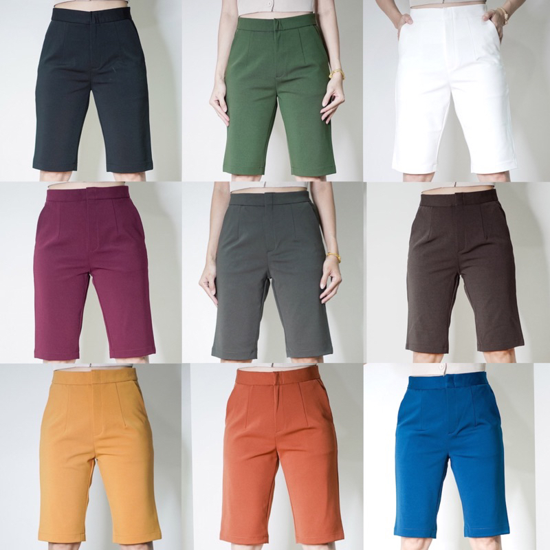 📍M-5XL📍กางเกง3ส่วน ทรงกระบอกผ้าโรเชฟงานตัดKooKKai ความยาว21-22 นิ้ว (มี35 สี)