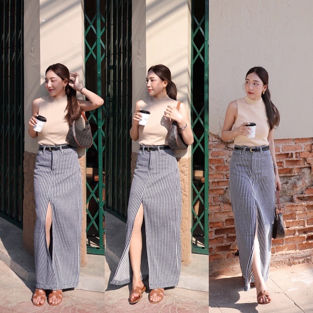 N7700 STRIPED DENIM MAXI SKIRT