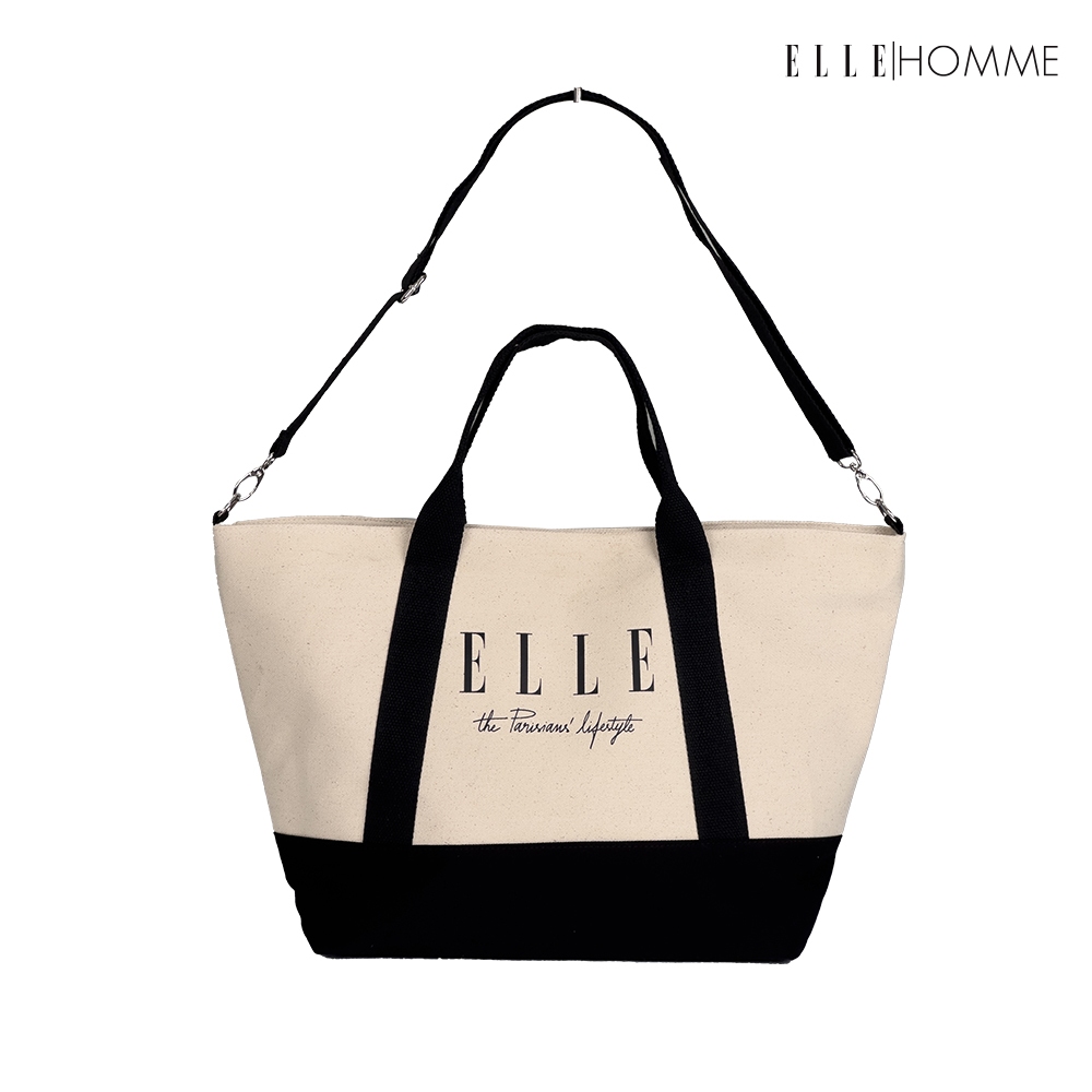 ELLE HOMME BAG กระเป๋าช้อปปิ้ง ผ้าแคนวาส เสริมสายสายสะพายข้างใบใหญ่ | H8H004