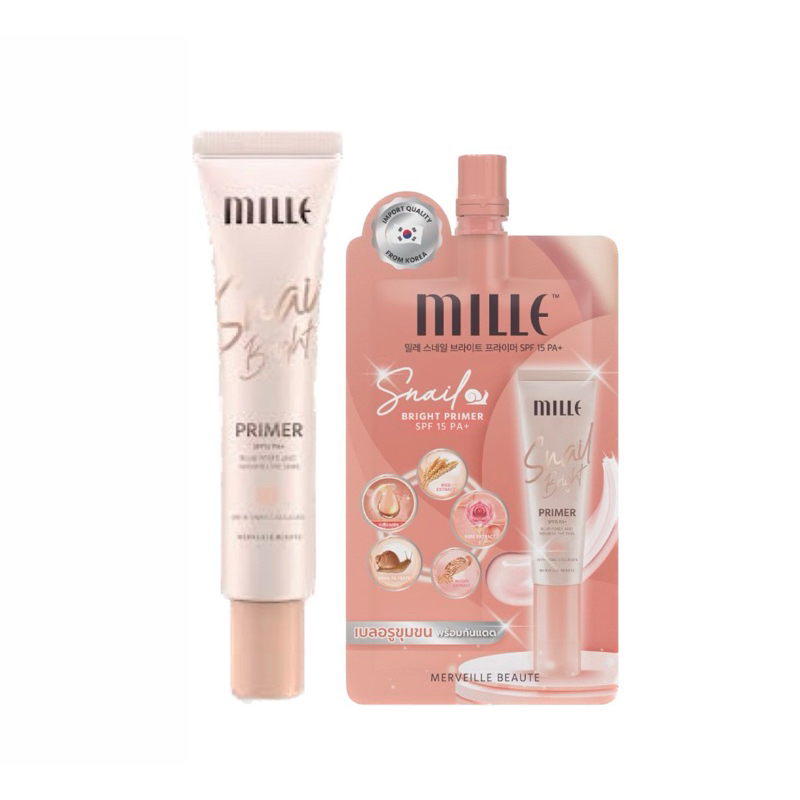 Mille ไพรเมอร์เบลอรูขุมขน Snail Bright Primer ขนาด 6g.แบบซอง