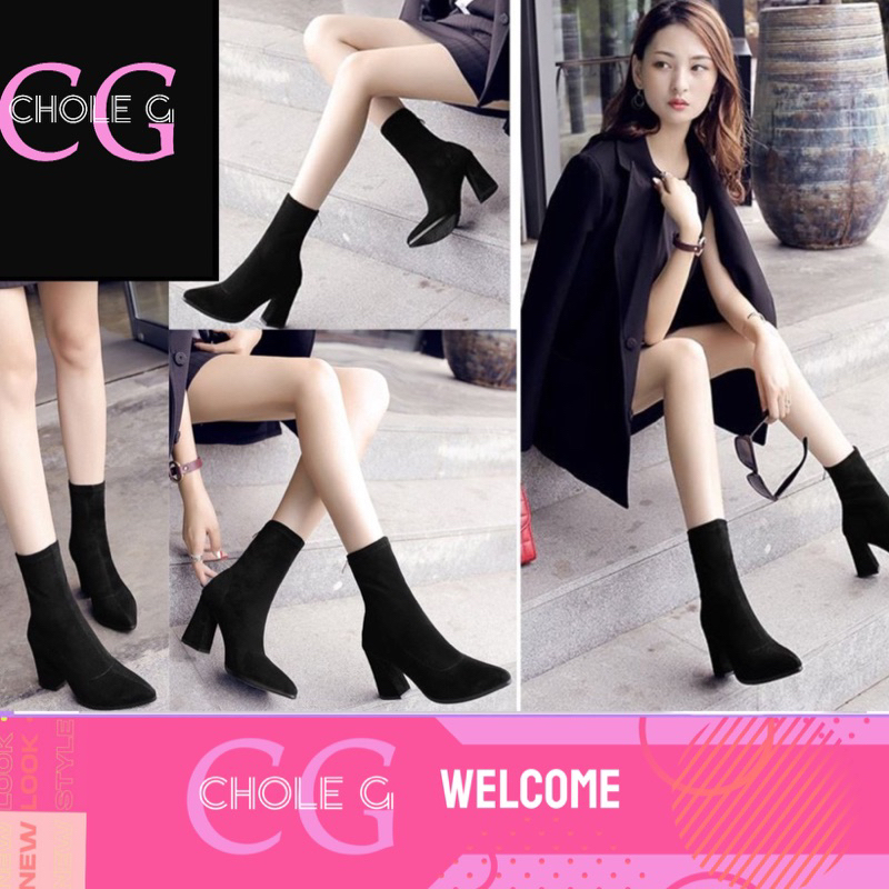 Chole G: SB korea short boots รองเท้าบูท รองเท้าบูทส้นสูงหุ้มข้อหัวแหลม !!  ไซส์ 35-43 สูงส้น : 3.5 นิ้ว(SH0008)