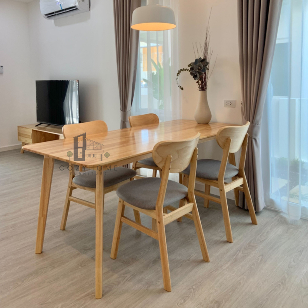 Cozy Home Furniture โต๊ะกินข้าว 4 คน โต๊ะกินข้าวไม้แท้ โต๊ะกินข้าวไม้ยาง 120/130/140/150/180 cm