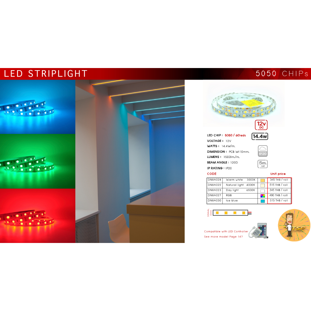 ไฟริบบิ้น 5050 60LED 14.4W
