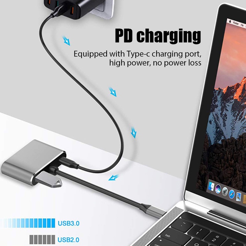 4 In 1 Hub 4K Type C to HDMI VGA USB-C อะแดปเตอร์แปลงวิดีโอ 1080P สําหรับ PC Laptop