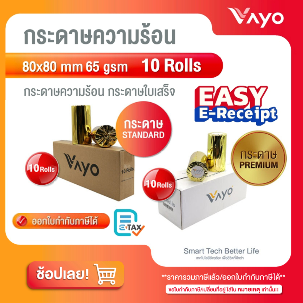 กระดาษความร้อน Thermal Paper POS พิมพ์ บิล ใบเสร็จ ปริ้น สลิป 80x80 มม ( 80*80mm )  1แพ็ค : 10ม้วน O