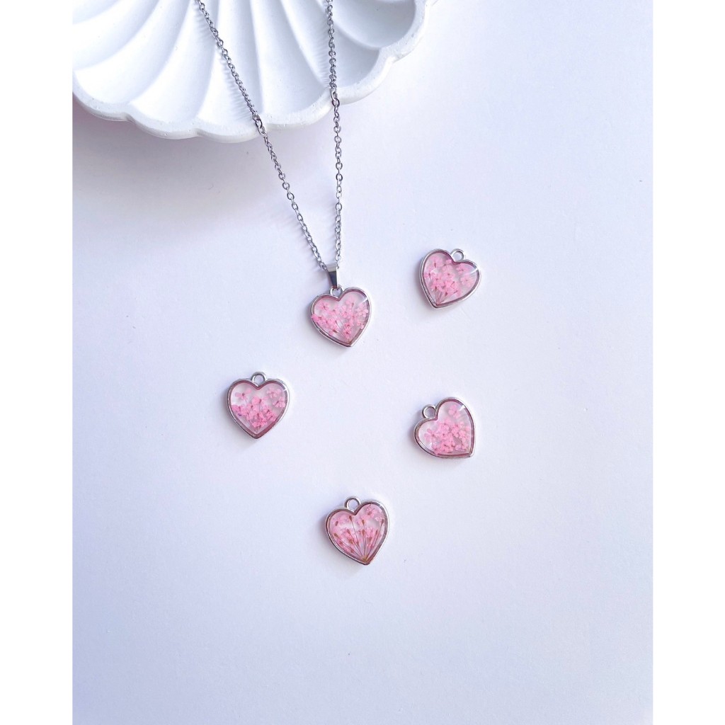 YAMON Lovely heart Ammi majus สร้อยคอดอกเอมิมาจัส จี้ทรงหัวใจ สร้อยคอสแตนเลส จี้ดอกไม้จริง - รูปที่ 2