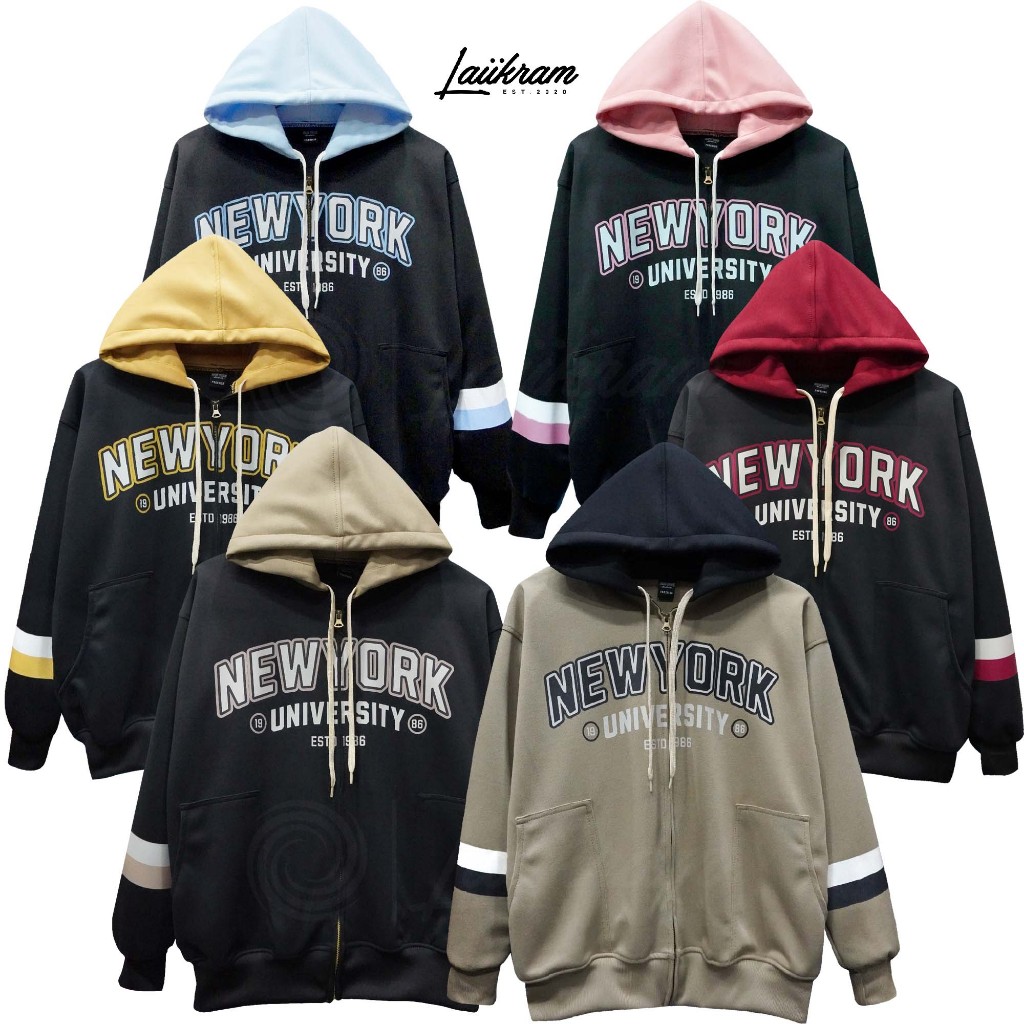 (NY23)(ของแท้)เสื้อคลุมกันหนาว เสื้อฮู้ด New York รุ่นสกรีนแถบแขนและกลางอก ราคาจากโรงงานโดยตรง Man ผู้ชาย ผู้หญิง Clothi