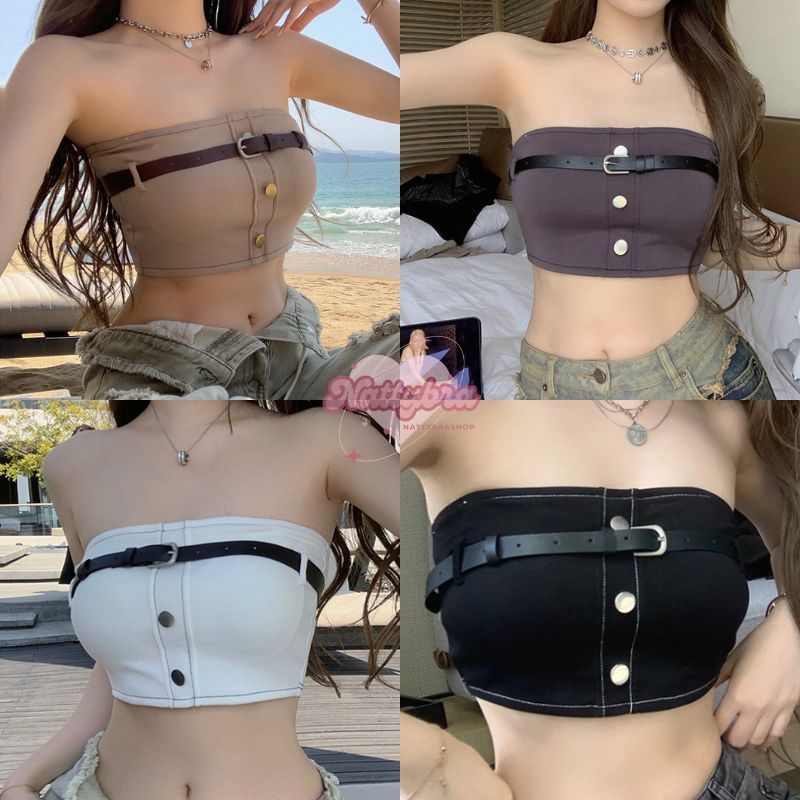 Nattybra ครอปบราสั้น ไม่มีสาย เกาะอก ผู้หญิง มีเข็มขัด อก 32-36 เซ็กซี่ ใส่แล้วสวยดูดี
