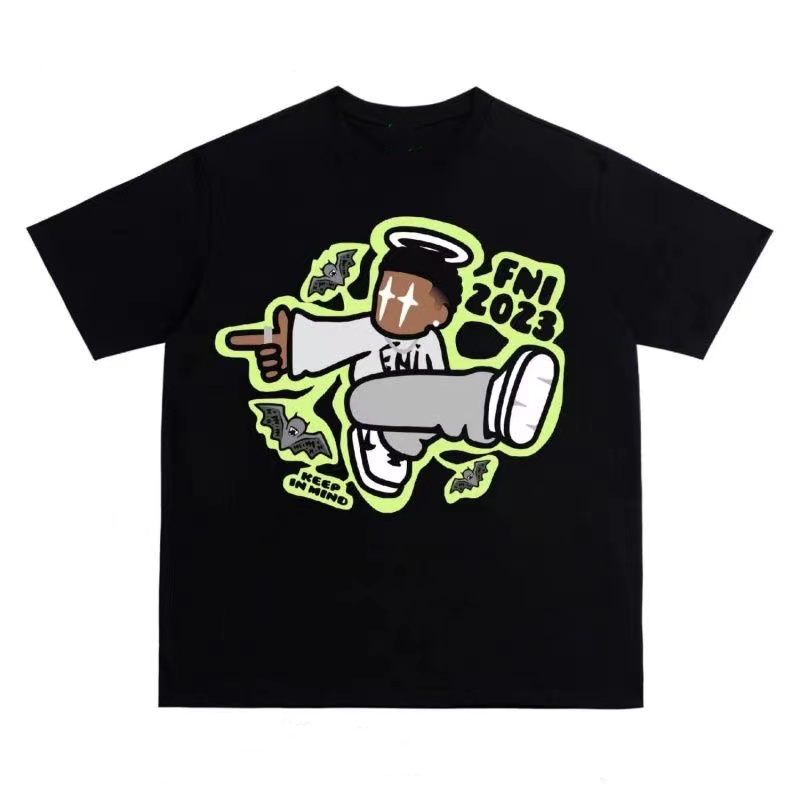 Y2K เสื้อยืดแขนสั้น คอกลม ผ้าฝ้าย พิมพ์ลายการ์ตูนเด็กเท่ๆ