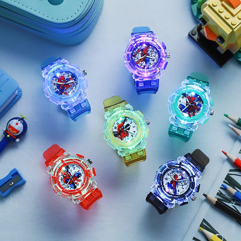 นาฬิกาเด็ก นาฬิกา Spider-Man สีสันสดใส กระพริบลายน่ารัก (พร้อมส่ง)
