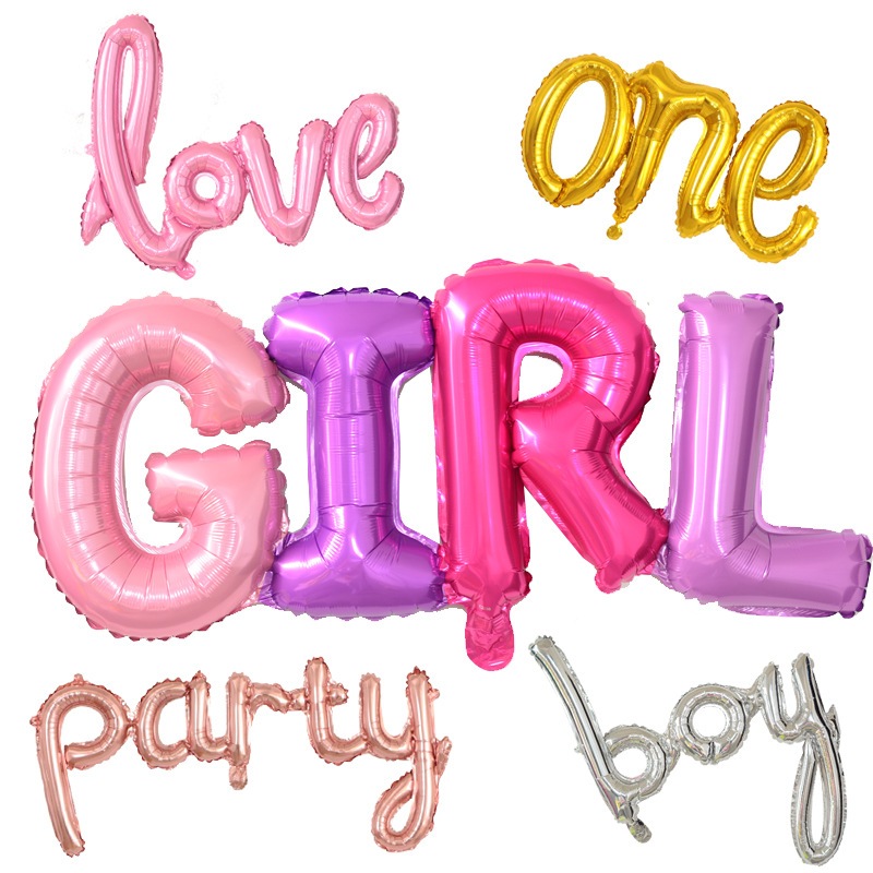 ลูกโป่งตัวอักษรภาษาอังกฤษboy girl party loveตกแต่งงานเลี้ยงวันเกิด ลูกโป่งฟิล์มอลูมิเนียมมีหลายสไตล์