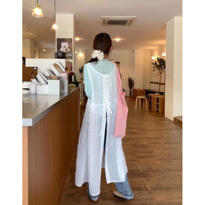 [4363] เซ็ตเสื้อสีเขียวอมฟ้า+กระโปรงเอีียมสีขาว