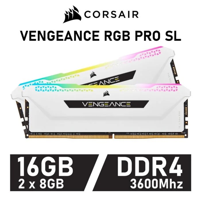 16GB (8GBx2) DDR4 3600MHz RAM (แรมพีซี) CORSAIR VENGEANCE RGB PRO SL (WHITE) (CMH16GX4M2D3600C18W)