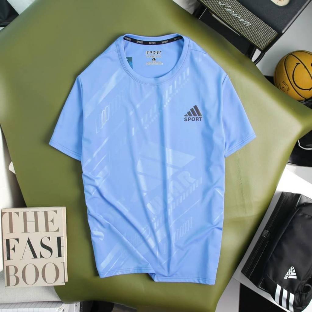 โทนฟ้า 705 เสื้อกีฬายืดคอกลม (ผ้าเย็น) ผ้า Airism Cool (สุ่มลาย)