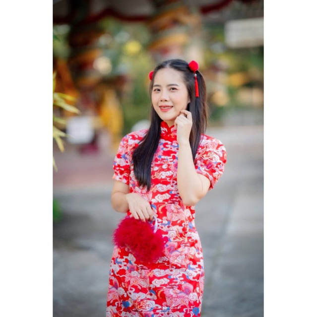 TP NA ชุดกี่เพ้า เด็กโต 30-50 โลใส่ได้เลย ผ้าไหมอิตาลีพิมพ์ลายจีน ซิปหลัง ใส่สบาย ผ้าไม่บาง