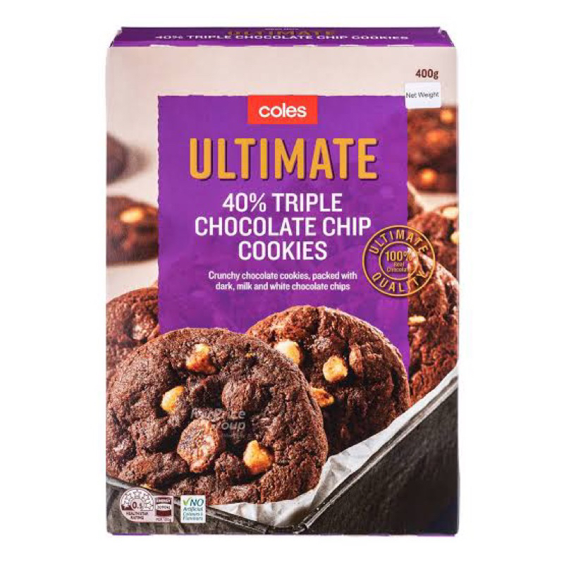 cr Coles Ultimate cookies 40% triple chocolate chips คุกกี้ผสมช็อกชิพ3สี นำเข้าจากออสเตรเลีย🇦🇺 ของฝา