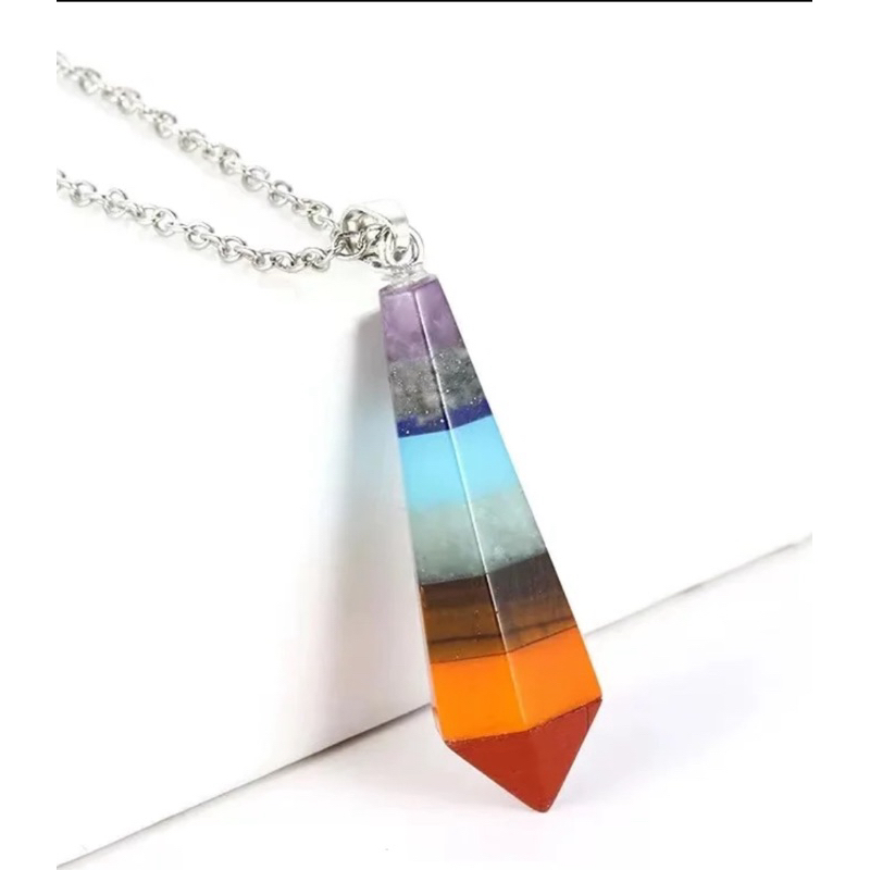 Stone Pendant Rainbow Chakra Necklace, Multicolor Stone Pendant Necklace, Gifts
