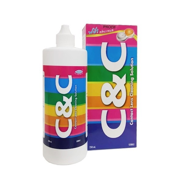 น้ำยาล้างคอนแทคเลนส์ C&C ใหญ่ 250ml แถมตลับ เล็ก60ml
