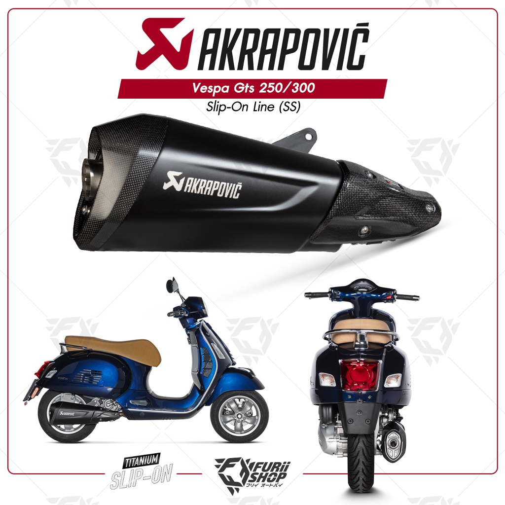 ท่อแต่ง Akrapovic Exhaust Slip-On Line (SS) All New Euro5 Black Catalytic Vespa GTS 300 / SEI GIORNI