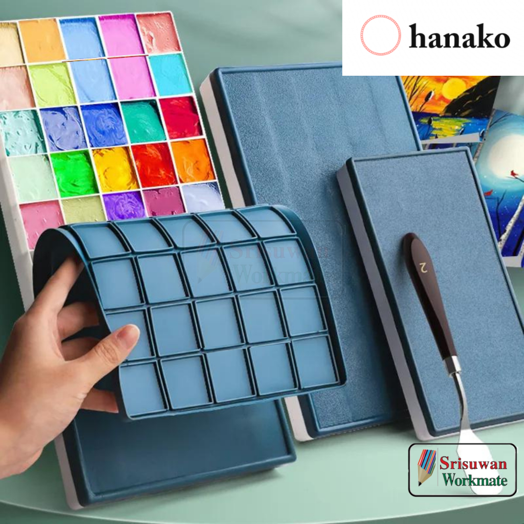 hanako จานสีพร้อมฝายาง 24 / 36 / 44 ช่อง Rubber Art Palette จานสีฝายาง จานสีโปสเตอร์ จานสีอะคริลิค