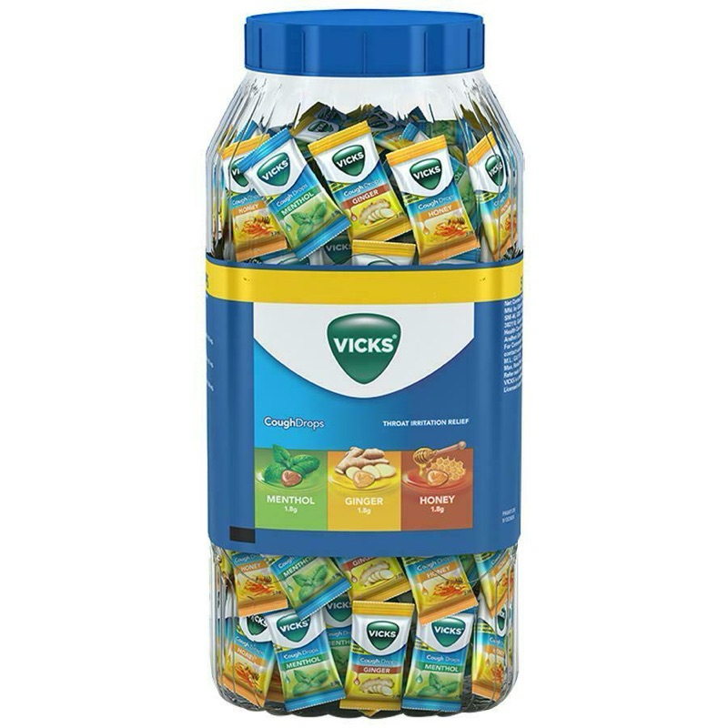 Vicks candy ลูกอมสมุนไพรแก้ไอ  แบบกระปุกใหญ่ มี4รสชาติ ลูกอมจากประเทศ  อินเดีย