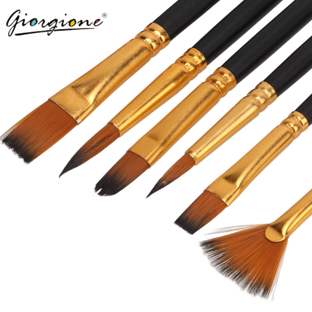Giorgione G-6030H Mix Brush Set 6 ด้าม ชุดพู่กัน มิกซ์ 6 แบบ พู่กัน สีน้ำ สีอะคริลิค น้ำมัน
