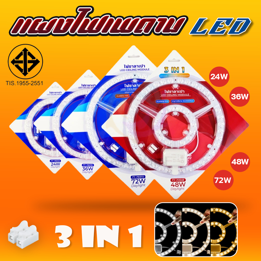 แผงไฟเพดาน LED 24W 36W 48W 72W สีขาว และ 3 สี (ขาว/วอร์ม/คูลไวท์) แผงไฟ LED หลอดไฟเพดาน ไฟเพดาน led โคมไฟเพดาน led