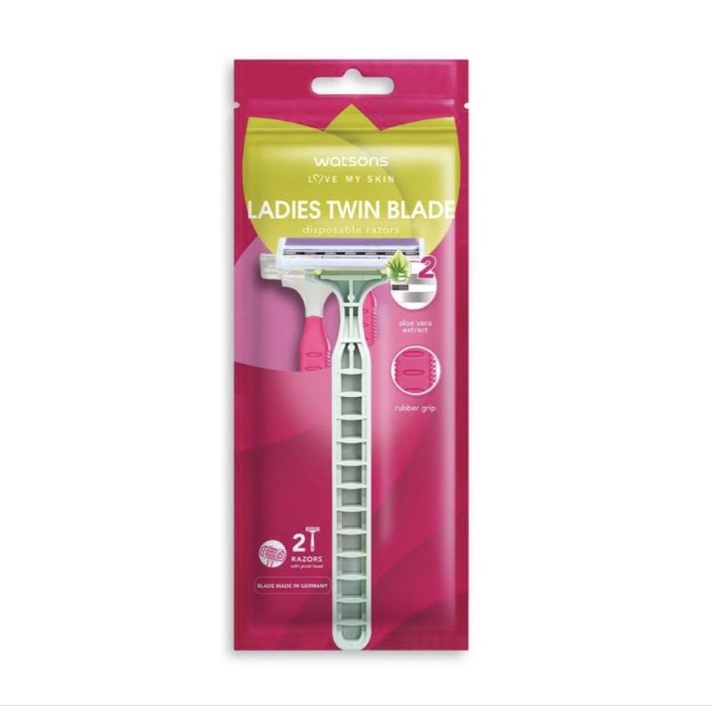 WATSONS Ladies Twin Blade Disposable Razors 2s มีดโกนสำหรับผู้หญิง แพ็ค 2 ชิ้น