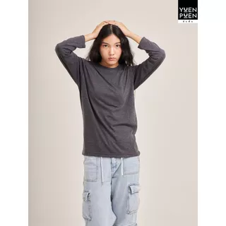 YuenPuen เสื้อยืดแขนยาว สีเทาดำ ยืนพื้น ไม่ยืด ไม่ย้วย ไม่ต้องรีด สีพื้น เนื้อผ้านุ่มใส่สบาย