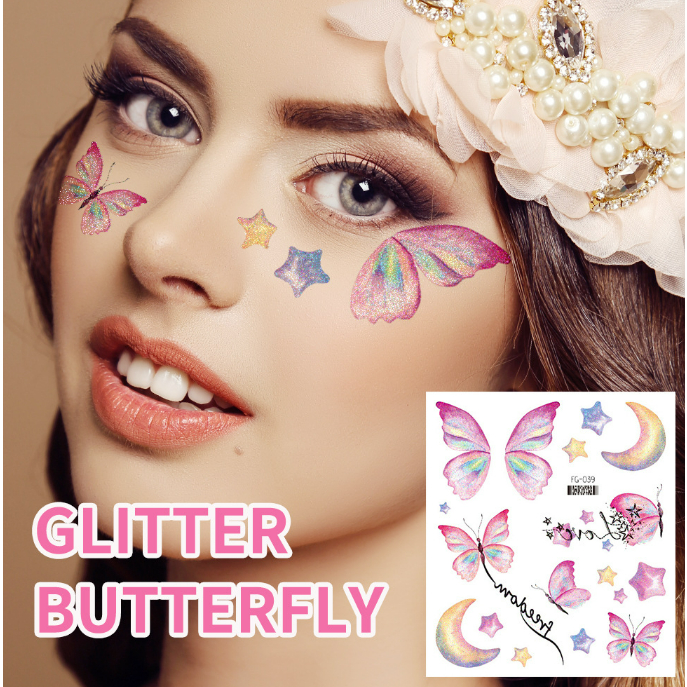 สติ๊กเกอร์รอยสักผีเสื้อสวยงาม สำหรับประดับตกแต่งออกงานการแสดงต่างๆ(แทคทู) - รูปที่ 2